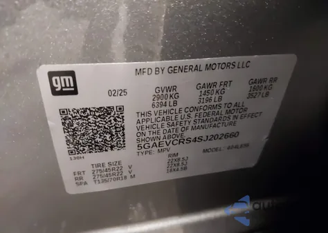 2025 Buick Enclave Avenir Fwd from USA, damaged, VIN 5GAEVCRS4SJ202660